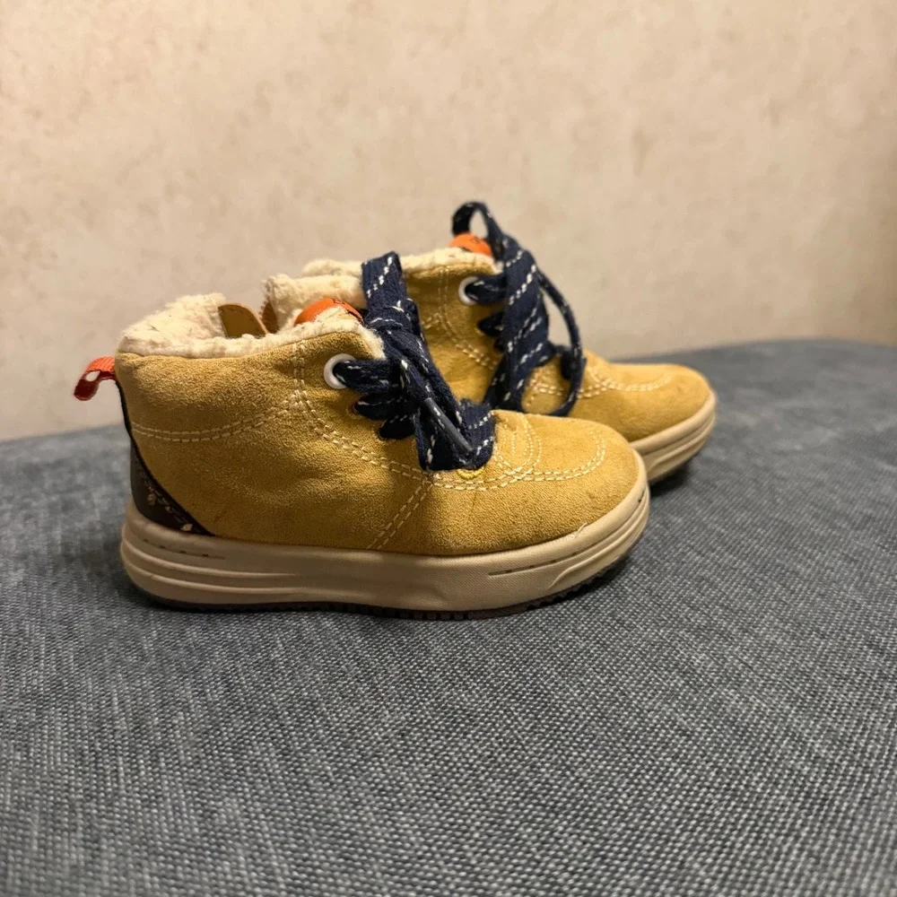 Carters Toddler Boys Mustard Yellow Faux Shearling‎ High Top Boots Size 5 Zip Up